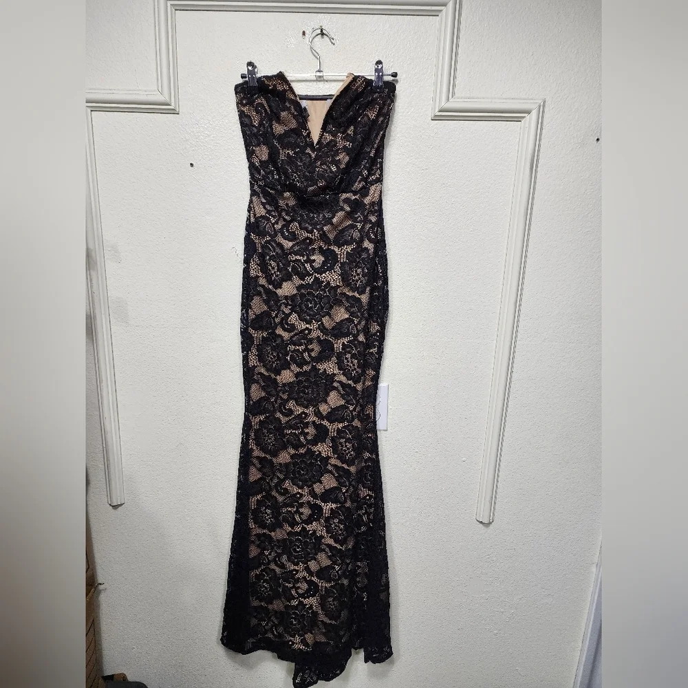 Lulus Sexy Sophistication Black Lace Strapless Trumpet Maxi Dress S Wedding Prom - Picture 7 of 10